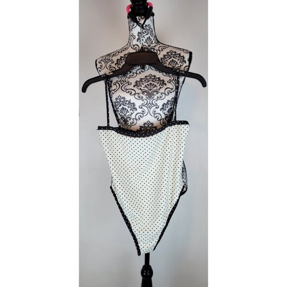 SAME Los Angeles Swim Womens One Piece ColorBlock Polka Dot White/Black Medium - Picture 1 of 5